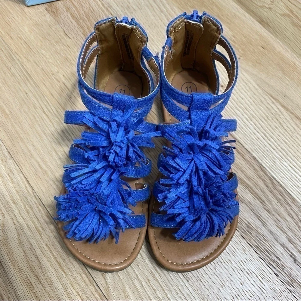 Cat & Jack Peggy Fringe Sandals Kids Sz 11 Blue